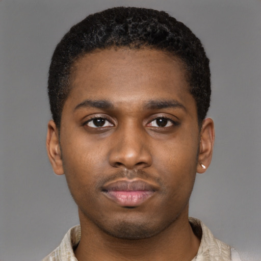 Neutral latino young-adult male with short  brown hair and brown eyes