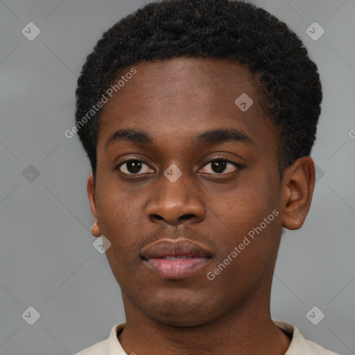 Neutral black young-adult male with short  brown hair and brown eyes