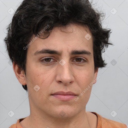 Neutral white adult male with short  brown hair and brown eyes