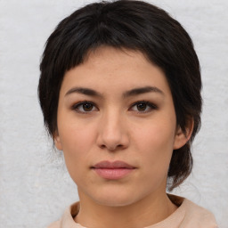 Neutral asian young-adult female with medium  brown hair and brown eyes