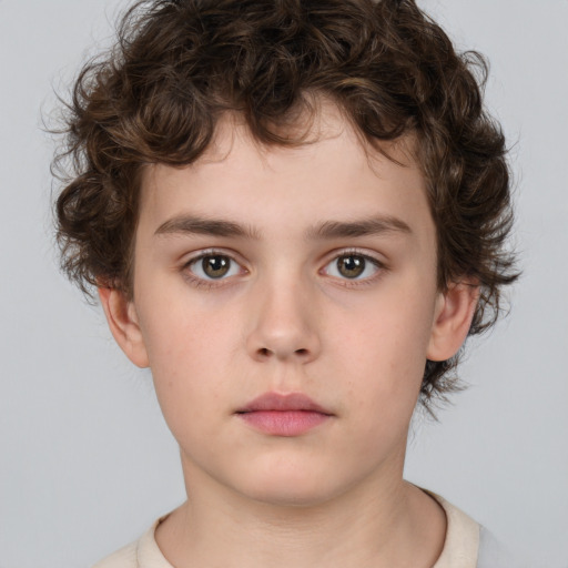 Neutral white child male with medium  brown hair and brown eyes