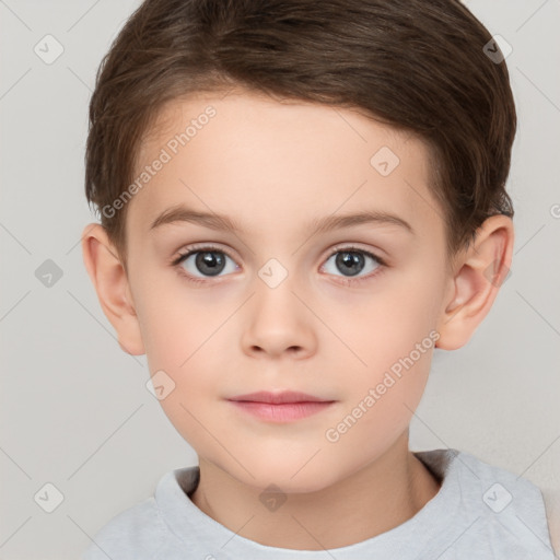 Neutral white child female with short  brown hair and brown eyes