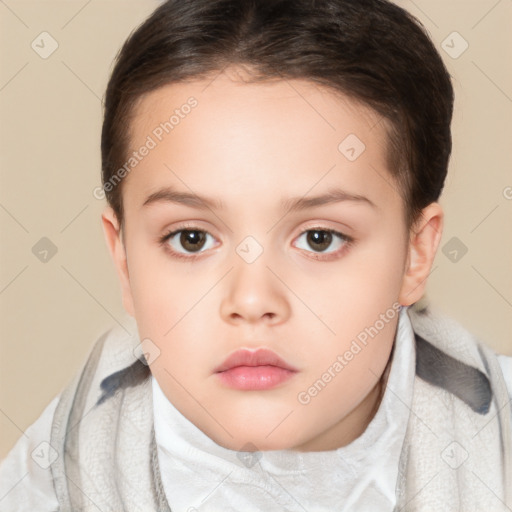 Neutral white child female with short  brown hair and brown eyes