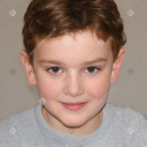 Joyful white child male with short  brown hair and brown eyes