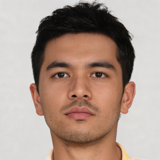 Neutral asian young-adult male with short  brown hair and brown eyes