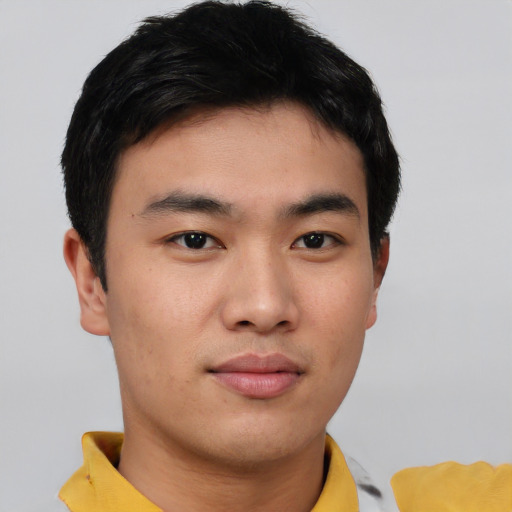 Neutral asian young-adult male with short  brown hair and brown eyes