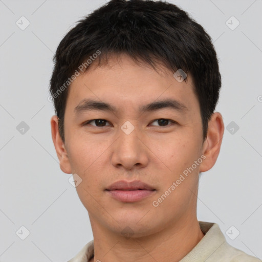 Neutral asian young-adult male with short  brown hair and brown eyes