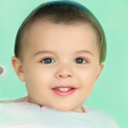 Joyful white child female with short  brown hair and brown eyes