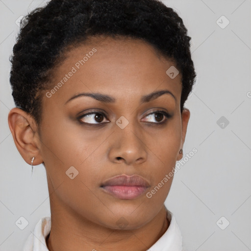 Neutral black young-adult female with short  brown hair and brown eyes