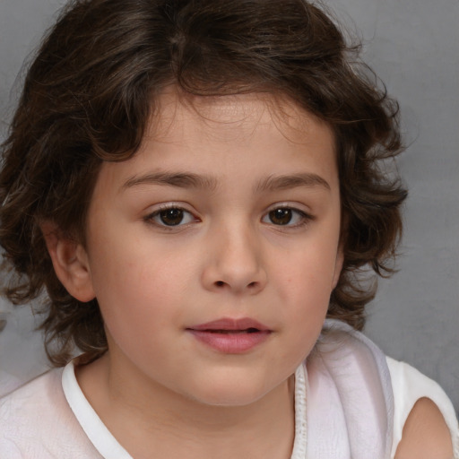 Neutral white child female with medium  brown hair and brown eyes