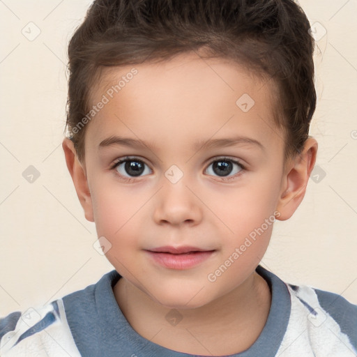 Joyful white child male with short  brown hair and brown eyes