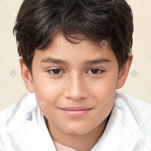 Joyful white child male with short  brown hair and brown eyes