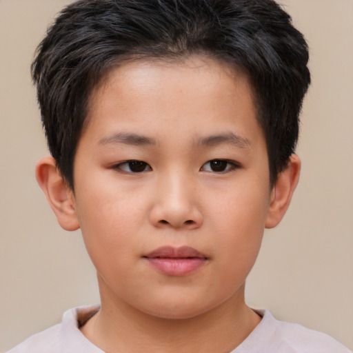 Neutral asian child male with short  brown hair and brown eyes