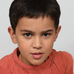 Joyful white child male with short  brown hair and brown eyes