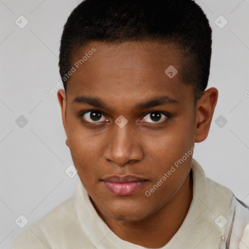 Neutral black young-adult male with short  brown hair and brown eyes