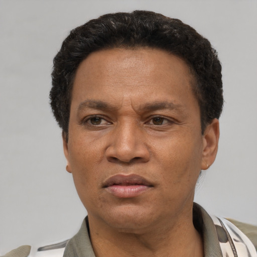 Neutral latino adult male with short  brown hair and brown eyes