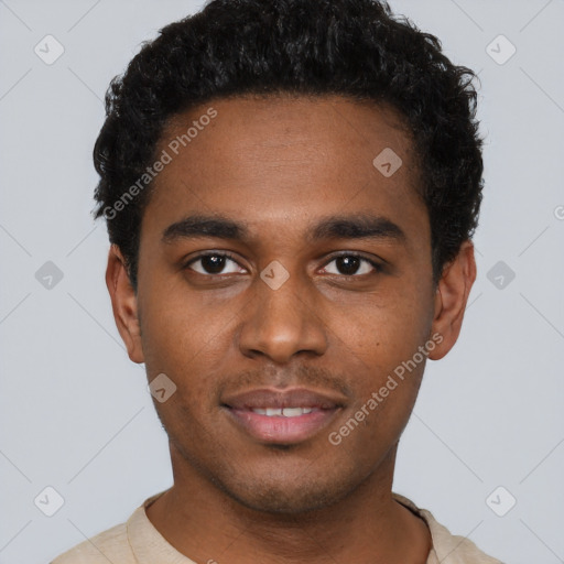 Neutral black young-adult male with short  brown hair and brown eyes