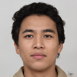 Neutral asian young-adult male with short  black hair and brown eyes