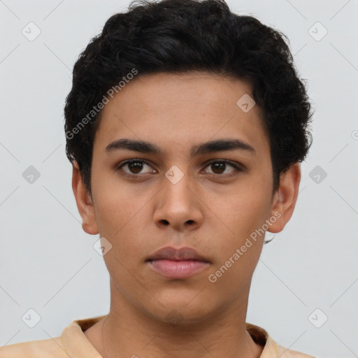 Neutral latino young-adult male with short  brown hair and brown eyes
