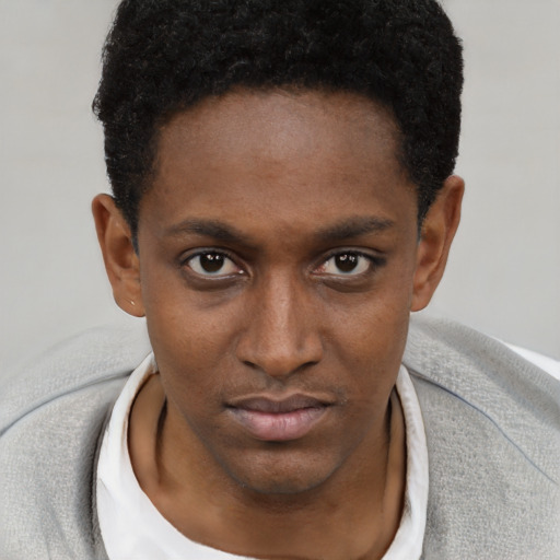 Neutral black young-adult male with short  brown hair and brown eyes
