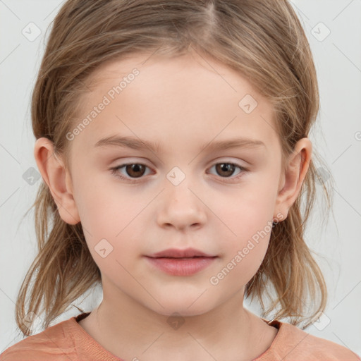 Neutral white child female with medium  brown hair and brown eyes