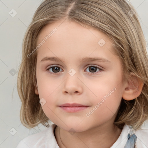 Neutral white child female with medium  brown hair and brown eyes