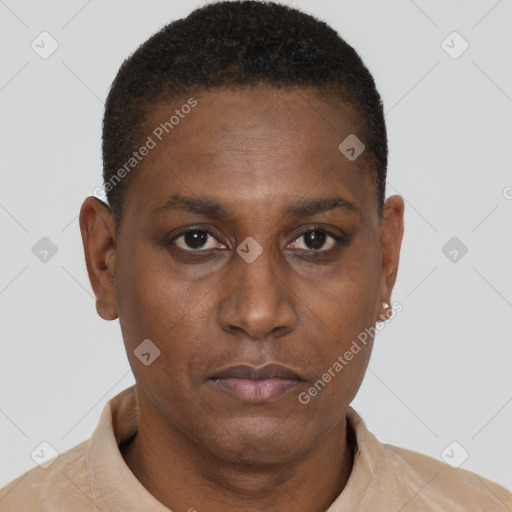 Neutral black young-adult male with short  brown hair and brown eyes