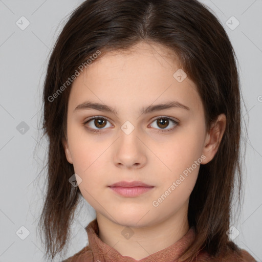 Neutral white child female with medium  brown hair and brown eyes