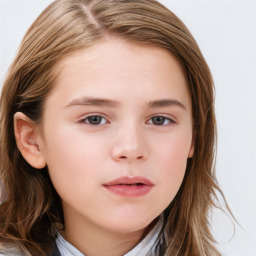 Neutral white child female with long  brown hair and brown eyes