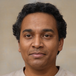 Neutral latino adult male with short  black hair and brown eyes