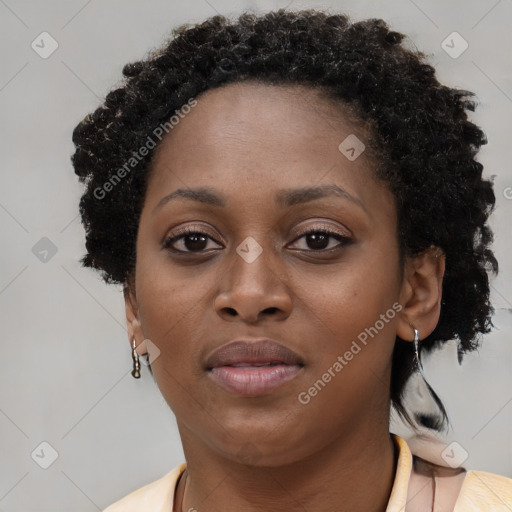 Neutral black young-adult female with short  brown hair and brown eyes