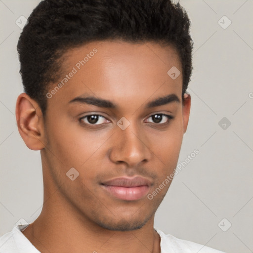 Neutral latino young-adult male with short  brown hair and brown eyes