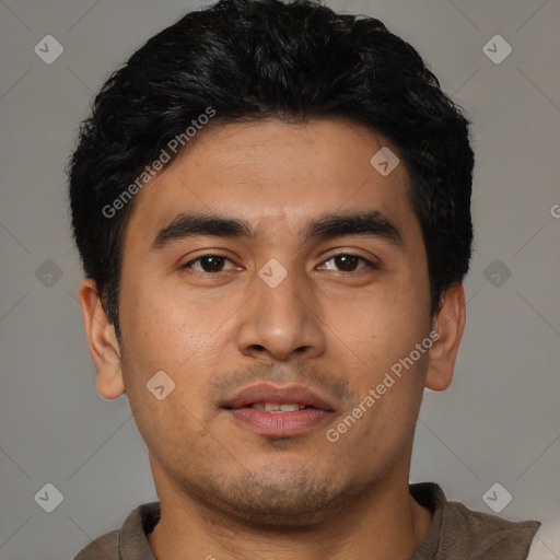 Neutral asian young-adult male with short  black hair and brown eyes