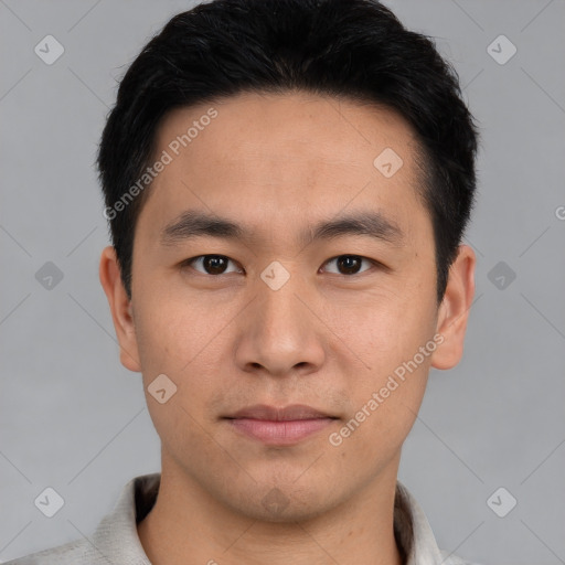 Neutral asian young-adult male with short  black hair and brown eyes