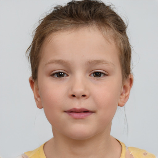 Neutral white child female with short  brown hair and brown eyes