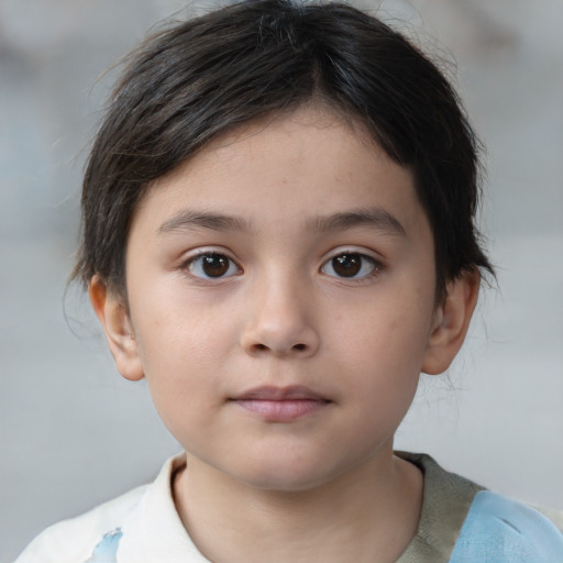 Neutral white child female with short  brown hair and brown eyes