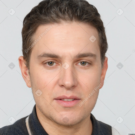 Neutral white adult male with short  brown hair and brown eyes