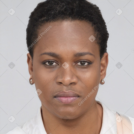 Neutral black young-adult female with short  brown hair and brown eyes