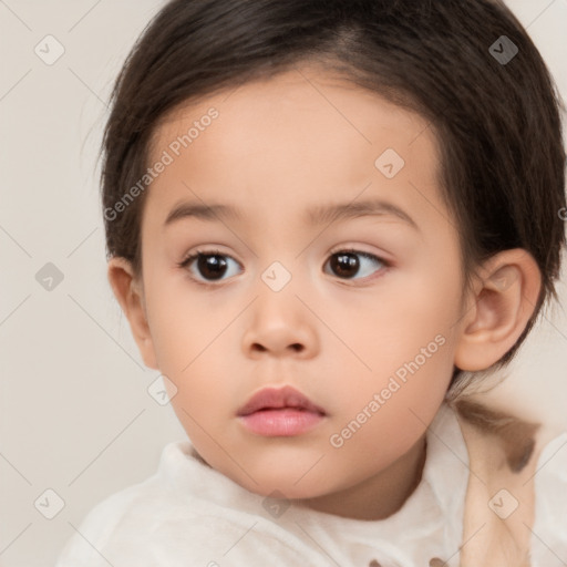 Neutral white child female with medium  brown hair and brown eyes