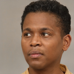 Neutral black young-adult male with short  brown hair and brown eyes