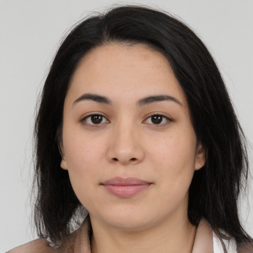 Neutral asian young-adult female with medium  black hair and brown eyes