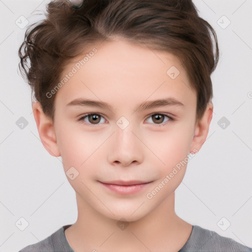 Neutral white child female with short  brown hair and brown eyes