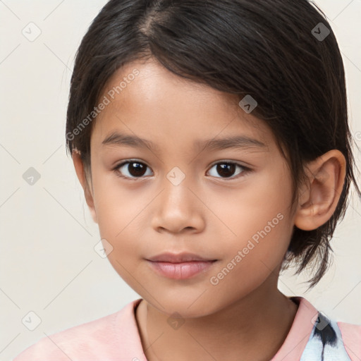 Neutral white child female with medium  brown hair and brown eyes