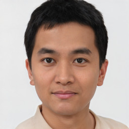 Neutral white young-adult male with short  black hair and brown eyes