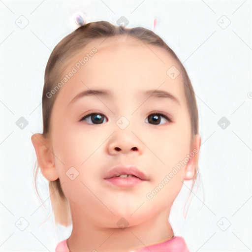 Neutral white child female with short  brown hair and brown eyes