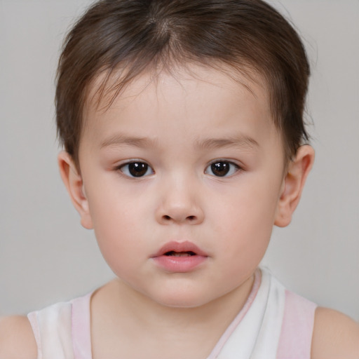 Neutral white child female with short  brown hair and brown eyes