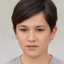 Neutral white young-adult female with short  brown hair and brown eyes