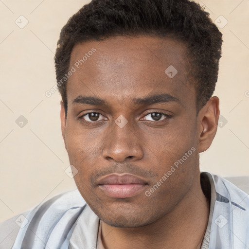 Neutral black young-adult male with short  brown hair and brown eyes