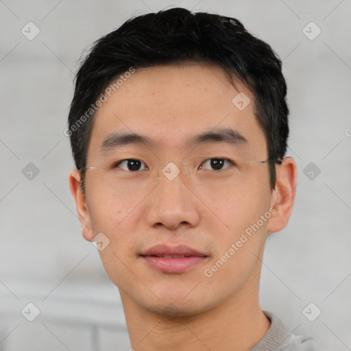 Neutral asian young-adult male with short  black hair and brown eyes