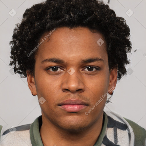 Neutral black young-adult male with short  brown hair and brown eyes